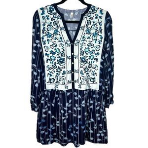 Tiny Anthropologie Semele Shirtdress Blue Motif Floral Embroidered Dress XS
